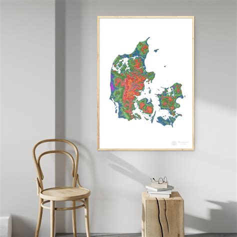 Denmark - Elevation map, white - Fine Art Print – Grasshopper Geography