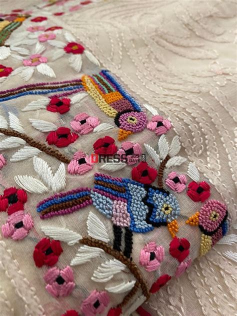Pre Order Oyster Pink Parsi Gara & Chikankari Hand Embroidered Saree ...