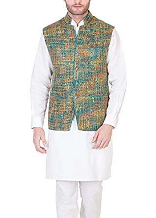 Buy Desam Men's Rust Poly Jute Weave Waistcoat With Highlighters, Size ...