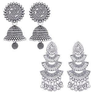 Buy MEENAZ Earrings for women fashion jhumka oxidised Silver Earrings ...
