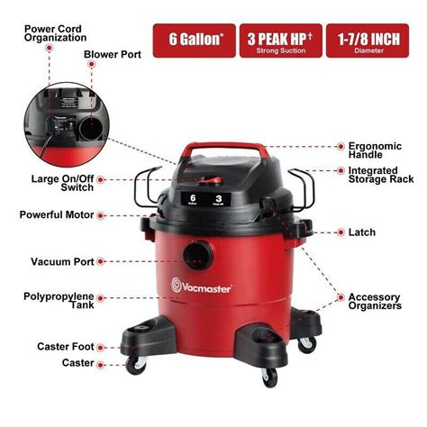 Buy Vacmaster 6 Gallon 3 Peak HP Edition Portable Wet Dry Bagless Shop ...