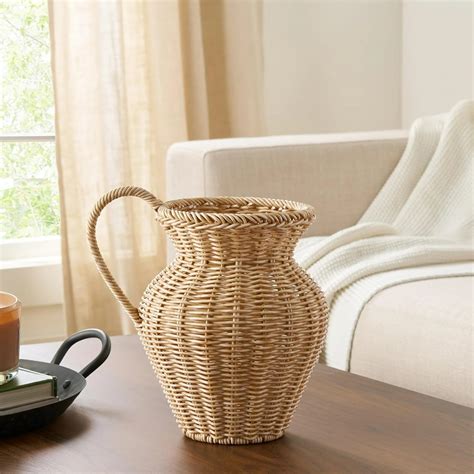 Amazon.com: Faux Wood Rattan Vase 9'' – Decorative Woven Pitcher-Style ...
