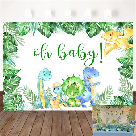 Buy Moca Dinosaur Baby Shower Backdrop Safari Jungle Green Palm Leaves ...