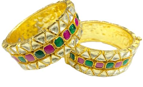 Broad Kundan Kada With Ruby And Emerald Colored Stones – MINAKI