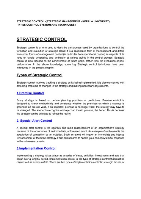 Image result for Strategic Control Types