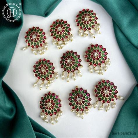 Jadai Billai for Women 9 Pcs Gold Plated Red Crystal Studded Beads Dro ...