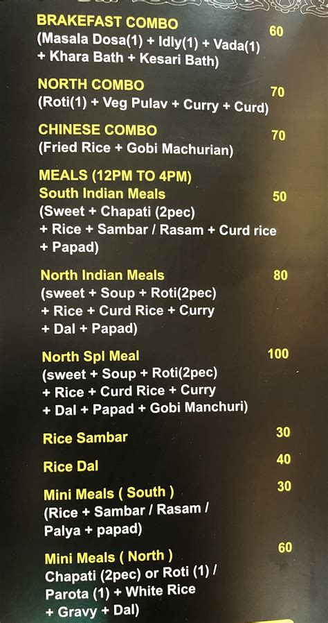 Menu at SRI NANDI GRAND, Bengaluru, PM Kalyana Mantapa
