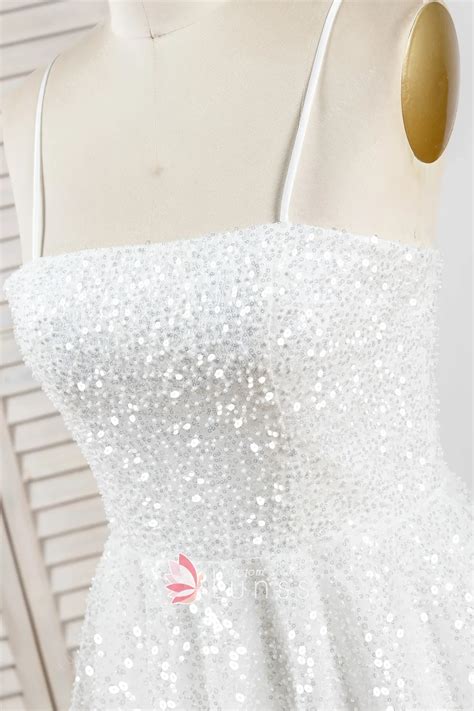 Sparkly Ivory White Glitter Sequin Short Homecoming Dress - Lunss