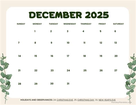 December 2025 Calendar (52 Free PDF Printables)