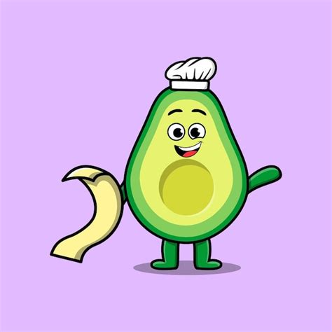 Cute cartoon avocado chef character with menu in hand | Premium Vector