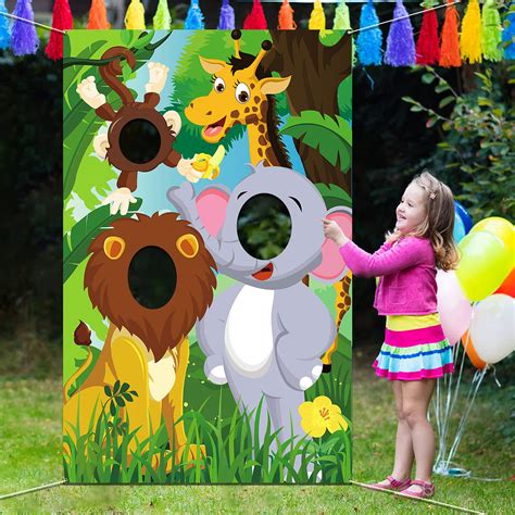 DPKOW Jungle Safari Animals Birthday Party Photo Prop, Fabric Jungle ...