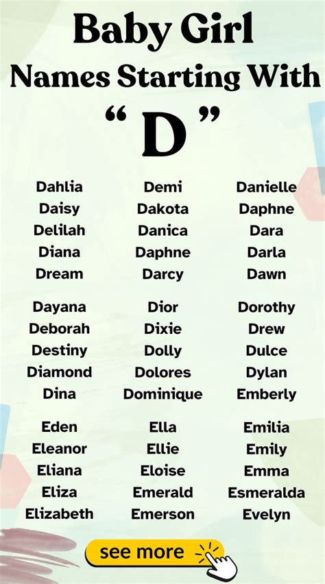 Lovely Baby Girl Names Starting with D | Best character names, Names ...