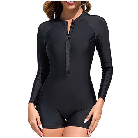 nerohusy Womens Long Sleeve One Piece Swimsuit Rash Guard Tops Boyleg ...