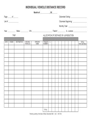 Individual Vehicle Distance Record - Fill Online, Printable, Fillable ...