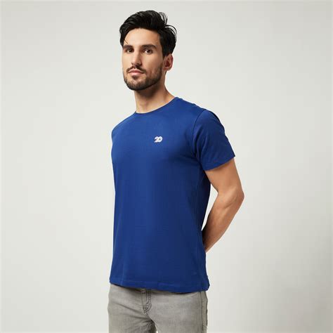 Cotton Men Round Neck Blue T-Shirt – 20infinity.in