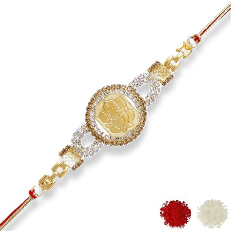 Ganesha Rakhi CNC with Roli chawal n Rakshabandhan Gift Card for Bhaiy ...