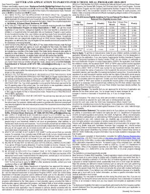Fillable Online letter and application to parents for s chool meal ...