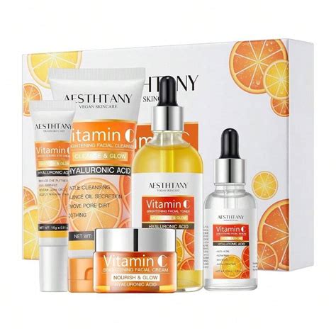 Vitamin C Skin Care Set Moisturizing Hyaluronic Acid Skin Care Kit 5PCS ...