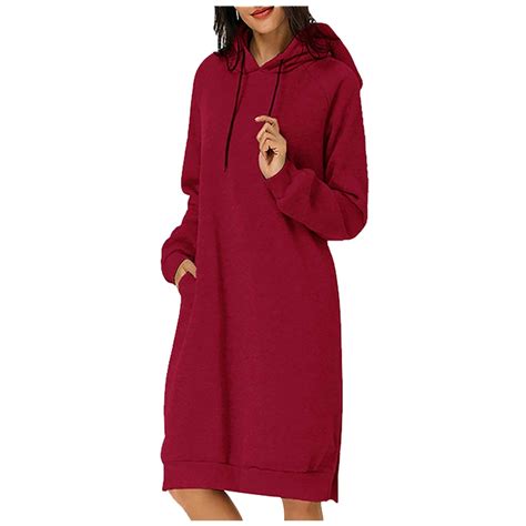 Npasoilc Hoodie Dress For Women Lightweight Drawstring Long Sleeve ...
