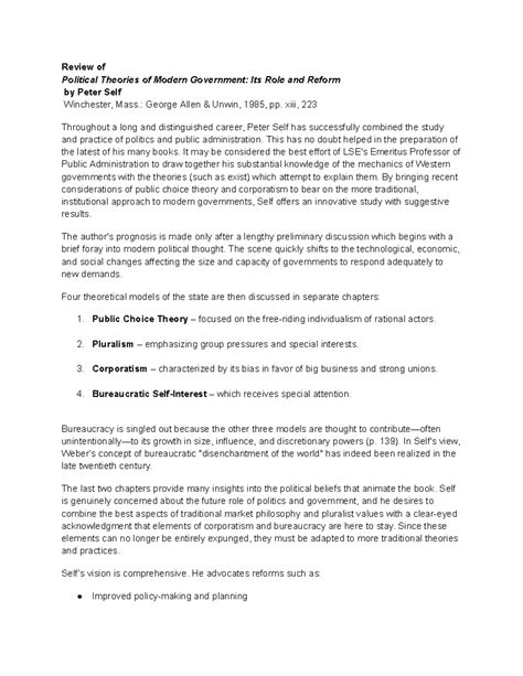 Political Theories of Modern Government: A Review of Peter Self's Work ...