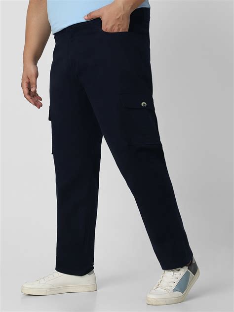 Plus Men's Navy Regular Fit Solid Cargo Chino Pant with 6 Pockets Stre ...
