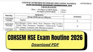 COHSEM 11th Exam Routine 2026: Download Manipur Board Class 11 Time ...