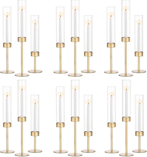Amazon.com: Glass Hurricane Candlestick Holders Gold - Romadedi 18 PCS ...