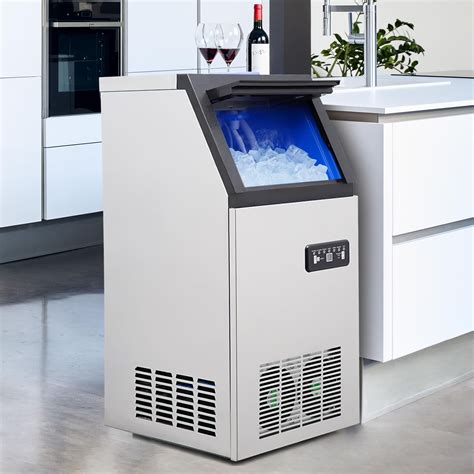 Commercial Ice Maker, 100 lbs/24 Hours Stainless Steel Ice Storage Machine, Freestanding Ice ...