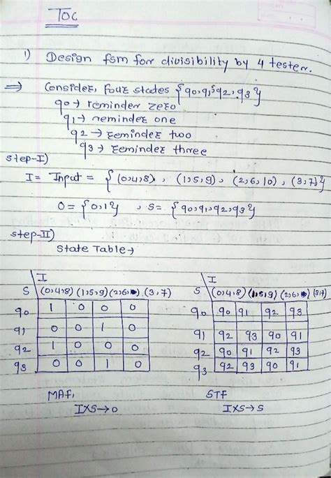 TOC CA-1 - Very IMP - Toc 1) Design fsm for divisibility 4 tester ...