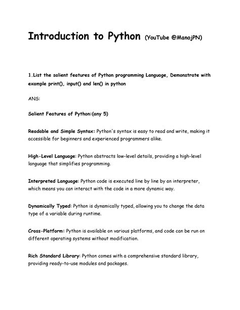 Introduction to Python (You Tube @Manoj PN) Module 1 - Introduction to ...