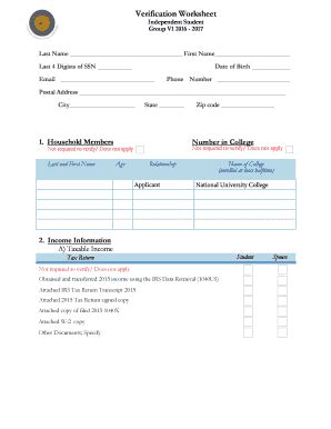 Fillable Online online nuc Verification Worksheet - online.nuc.edu Fax ...