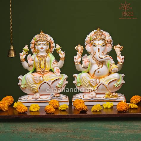 Ganesh Lakshmi Statue in Culture Marble 15" – Ekaa Handicrafts