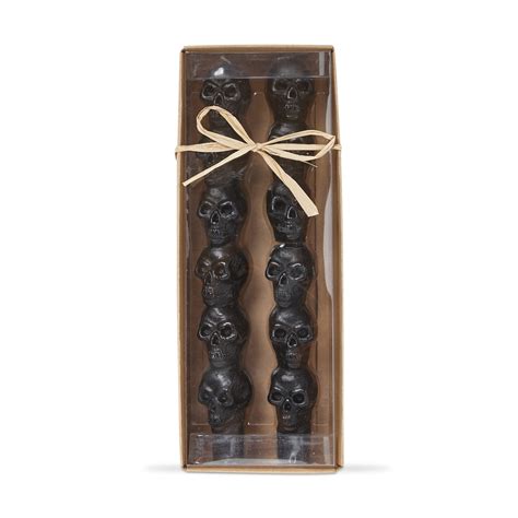 Set of 2 Skull Taper Candles - Black Flame Candles for Halloween ...