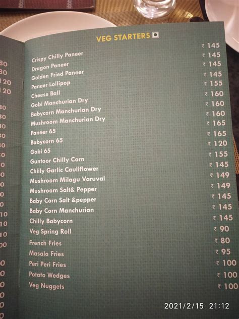 Menu at Madurai Drive Inn, Madurai