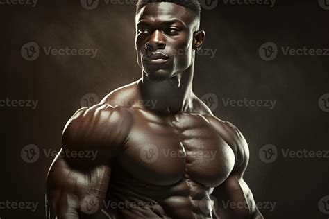 Strong black athlete, muscular man, African American bodybuilder ...