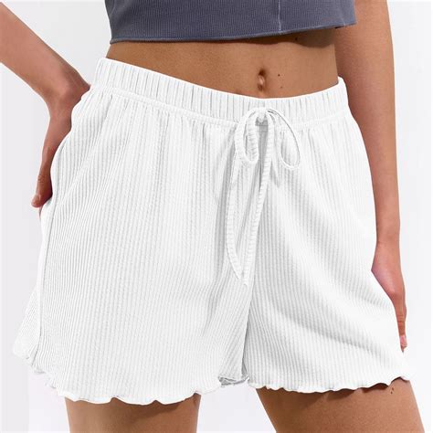 Sakmal Pajama Women Shorts Sleep White 4 Inch Inseam Mid Rise Ribbed ...
