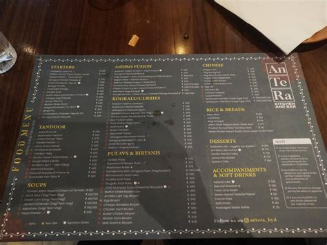Menu at AnTeRa Kitchen and Bar, Hyderabad