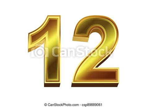 3d golden number 12 isolated on white background. | CanStock