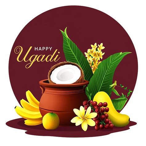 Ugadi celebration design with traditional food items | Premium PSD