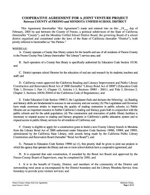 Fillable Online library ca COOPERATIVE AGREEMENT FOR A JOINT VENTURE ...