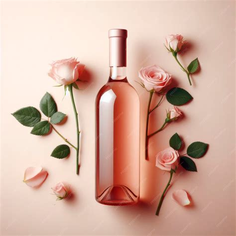 Premium AI Image | Mockup of rose wine bottle with rose flowers on ...