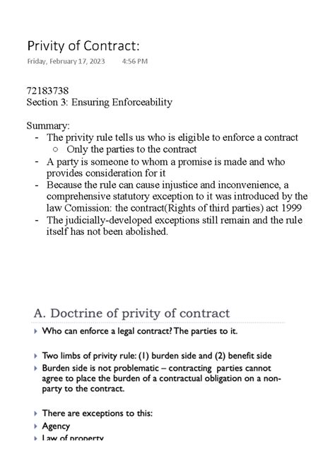 Privity of Contract - lecture notes with the slides from the lecture ...