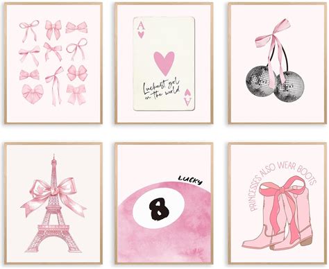 Trendy Coquette Pink Wall Decor,Preppy Pink Wall Art Prints of 6 ...