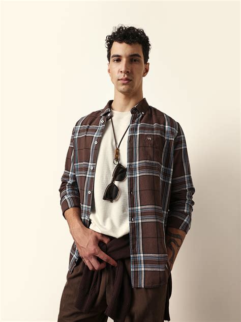 Shop Brown Woven Checks Slim Fit Casual Shirt Online. – bearhouseindia