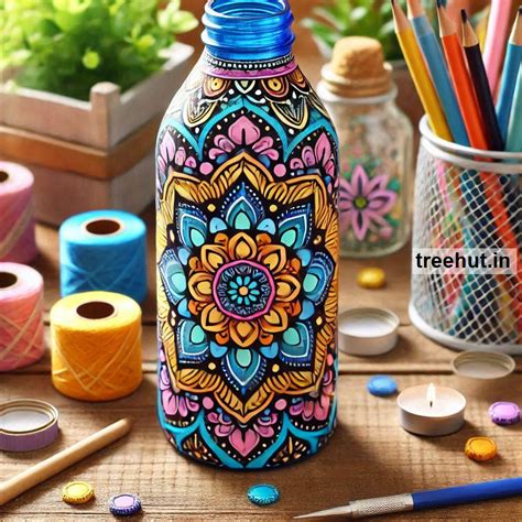 Mandala Bottle Decoration Ideas, Bottle Craft Ideas