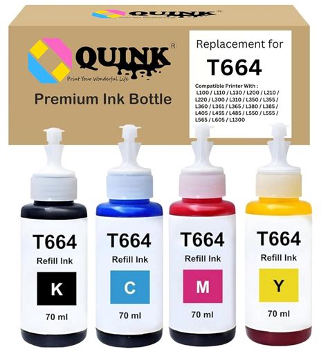 QUINK T664 Compatible Refill Ink for Epson L130, L360, L380, L361, L565 ...