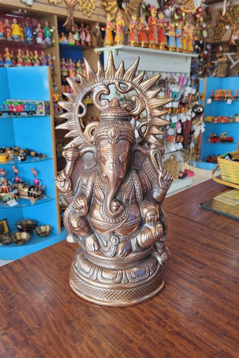 Lord Ganesha Ganesh Statue Copper coated Aluminium Idol Pooja Decor ...
