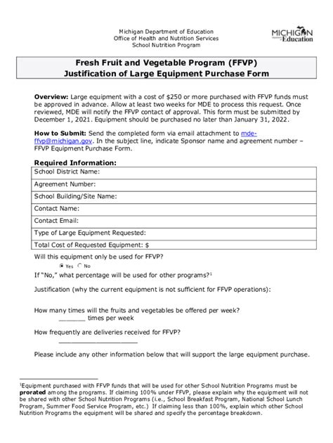 Fillable Online Fresh Fruit and Vegetable Program - michigan.gov Fax ...