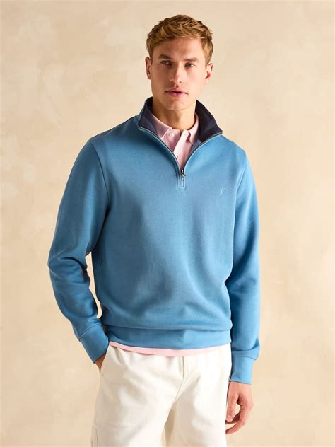 Alistair Light Blue Quarter Zip Cotton Sweatshirt | Joules