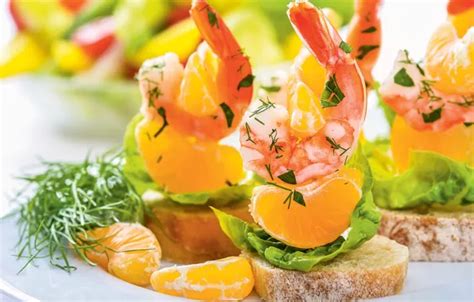 Wallpaper dill, bread, shrimp, Mandarin, canapés for mobile and desktop ...